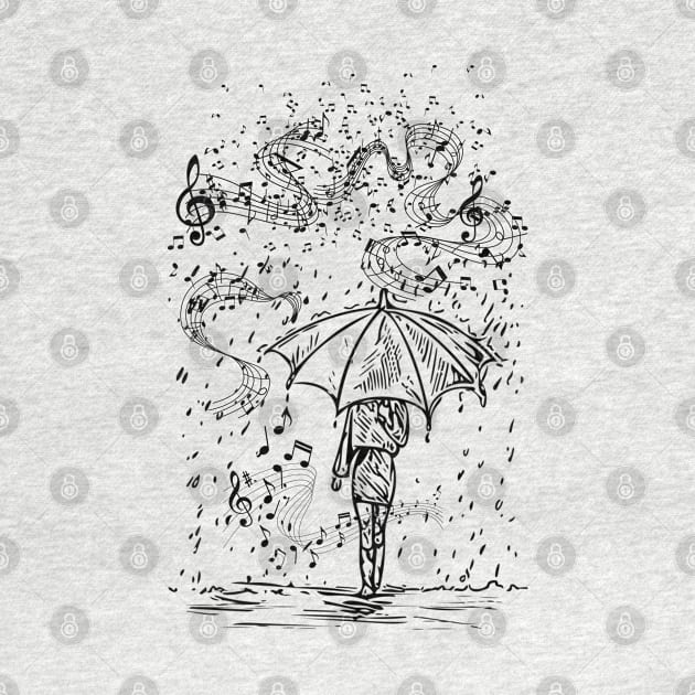 Musical Rain - Vintage Line Art by TopKnotDesign